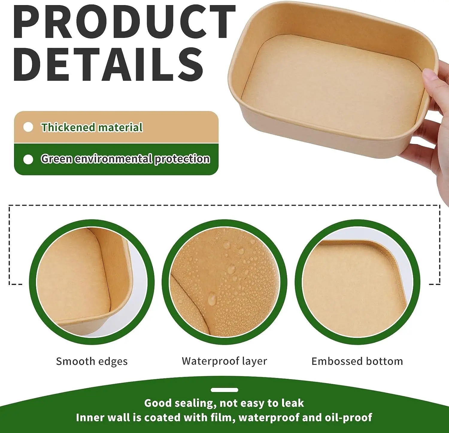 Customized food grade rectangle paper bowl disposable eco friendly compostable rectangular kraft paper bowls for restaurant