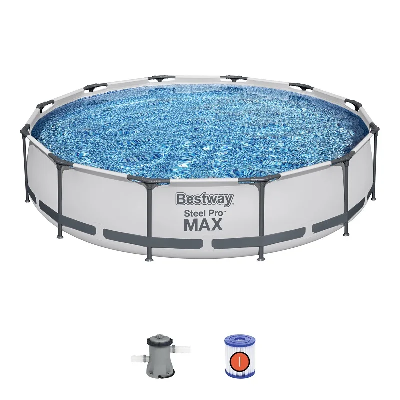 Bestway 56416 12 ft. x 30 in. Summer Water Play Family Outdoor Above Ground Frame Pools Steel Pro MAX Round Pool Set
