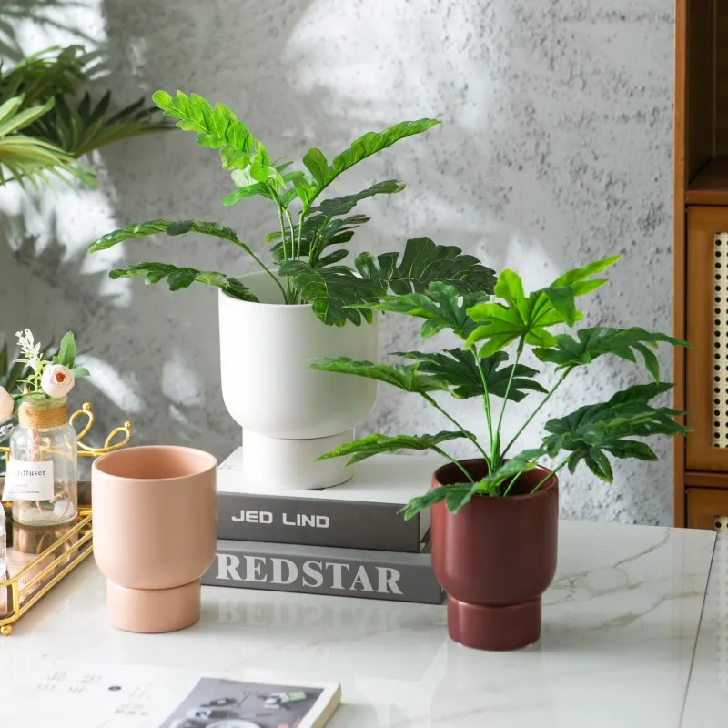 Nordic Style Fashion Indoor Small Bonsai Macaron Ceramic Plant Pots Succulents Pot With Detachable Tray