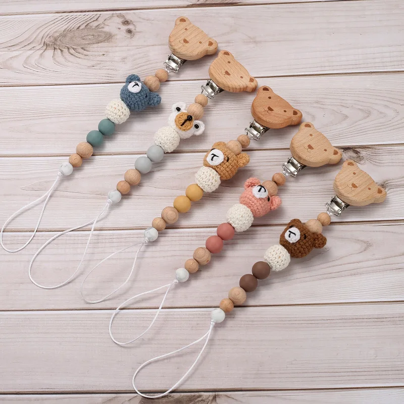Best selling eco-friendly wooden pacifier clip baby products pacifier crochet baby dummy pacifier chain animals for babies