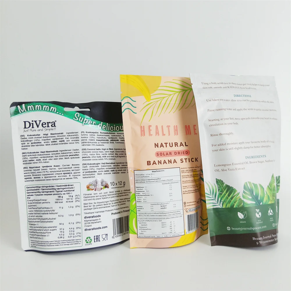 Customized glossy finish food grade plastic dried mango fruit packaging bag with window