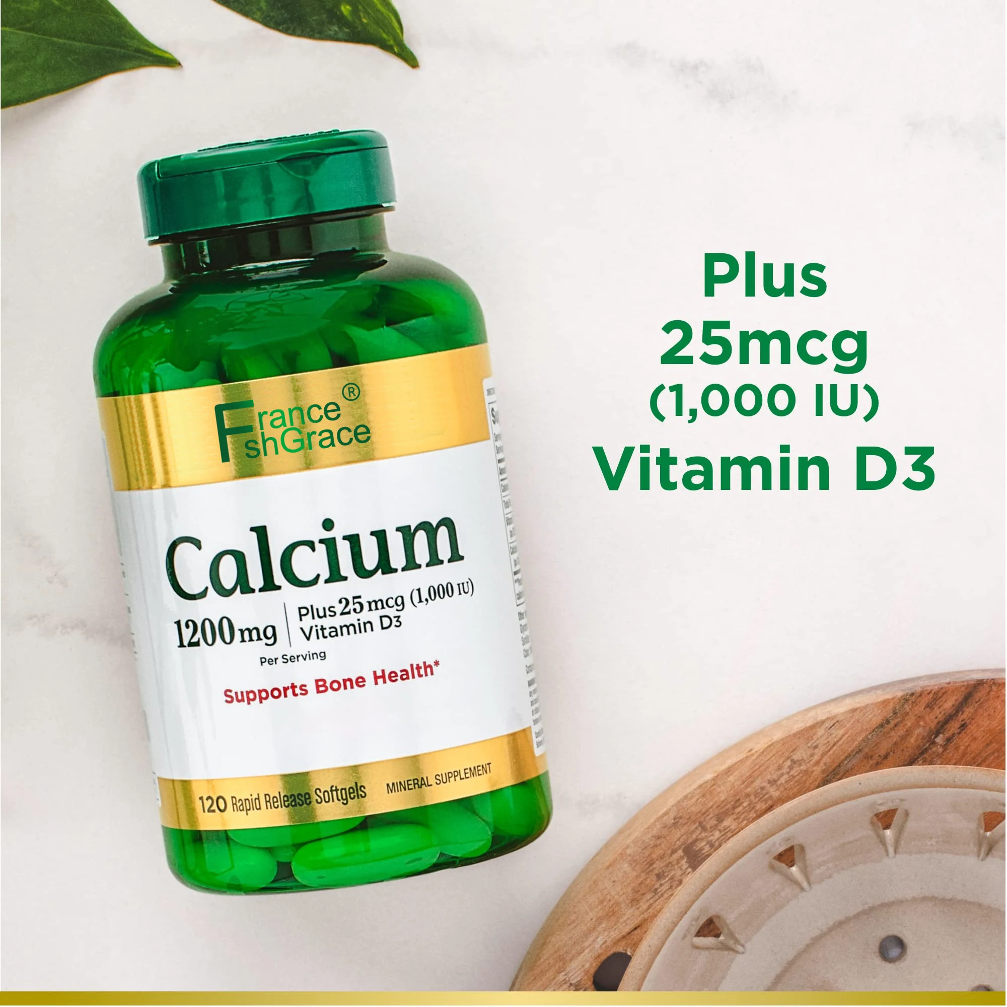 Calcium Plus 1000 IU Vitamin D3, Immune Support & Bone Health, Softgels, 120 Ct (2-Pack)