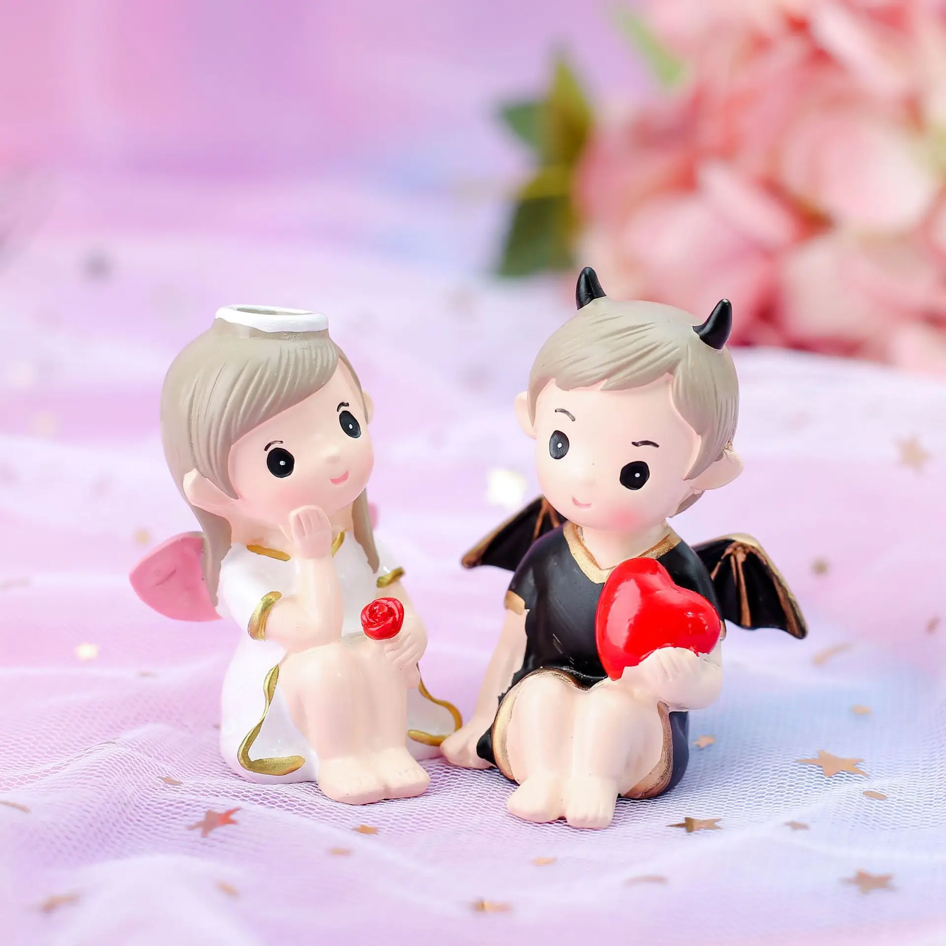 
Новинка, креативная скульптура дьявола и ангела для пар, украшения для торта на день рождения и выпечки, украшения для автомобиля 