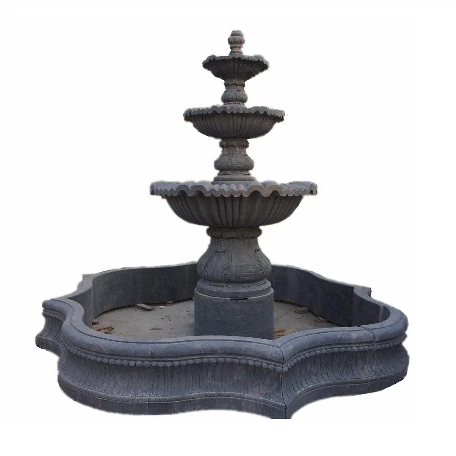 Hotel Home Outdoor Yellow Natural Stone Large Marble Antique 3 Tiered Water Fountains Outdoor Garden