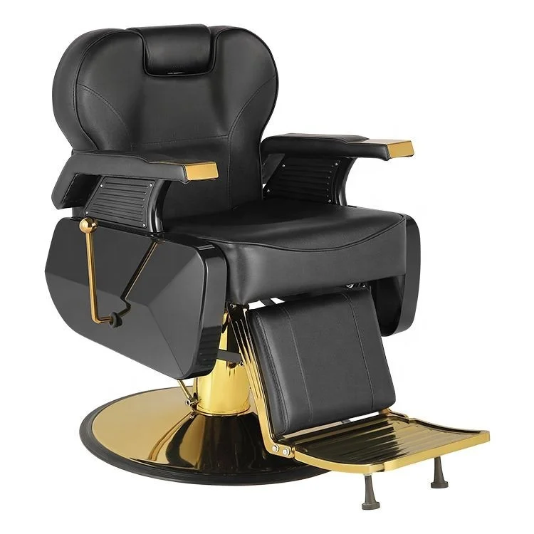 Black Gold Barber Chair Heavy Duty Reclining Hair Stylist Chair Professional  Hydraulic Salon Chair for  Barbershop
