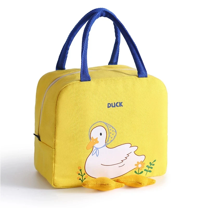 Cute Little Yellow Duck Lunch Bag Portable Insulated Canvas Cooler Bag Cartoon Pattern Thermal Food Picnic Lunch Bag for Women