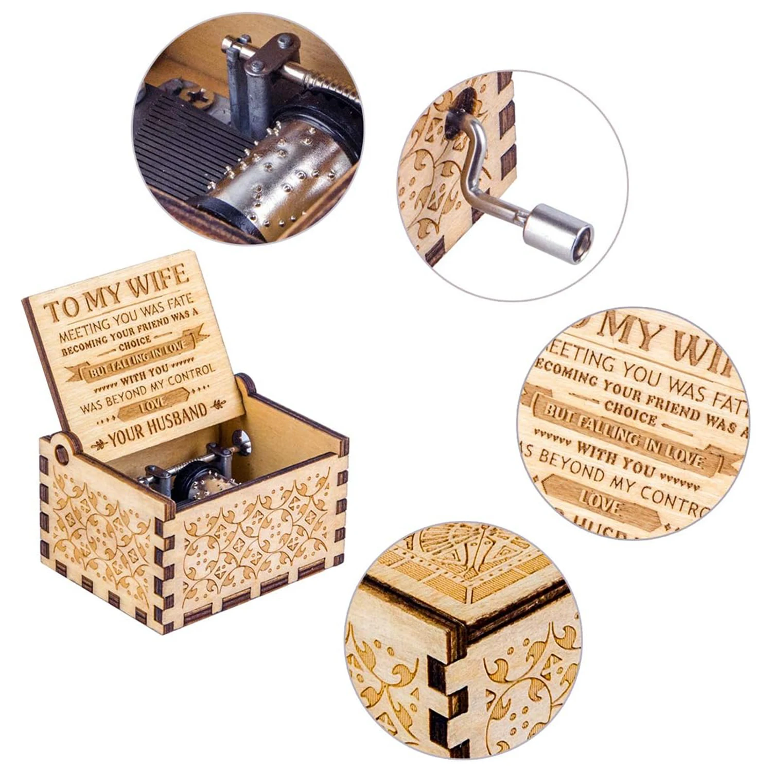 Romantic Birthday Music Box Christmas Gift Wooden Hand Crank Musical Box