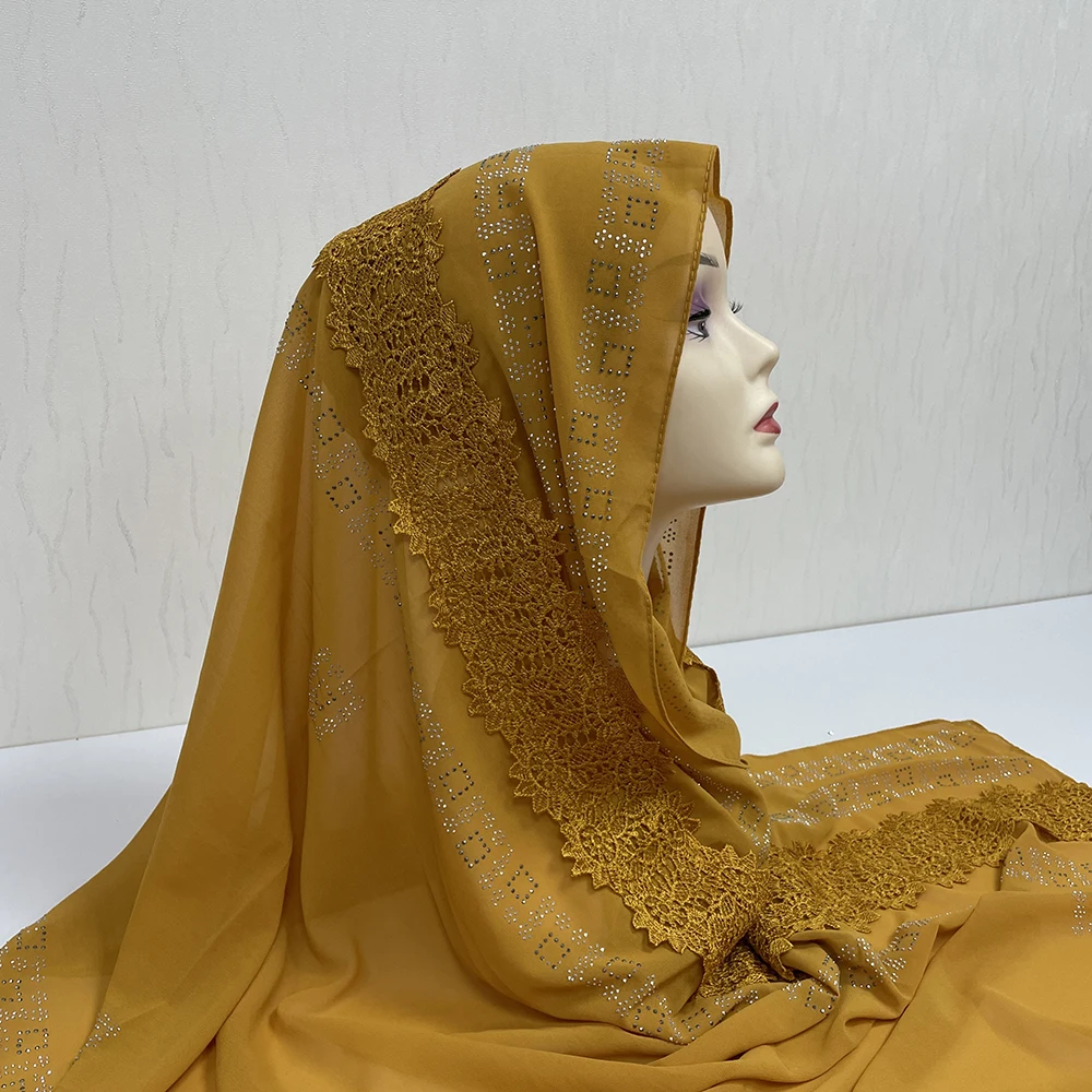 MS-2073 2024 latest wholesale chiffon hijab premium magnetic plain hijab chiffon rhinestones shawl hijab scarf women