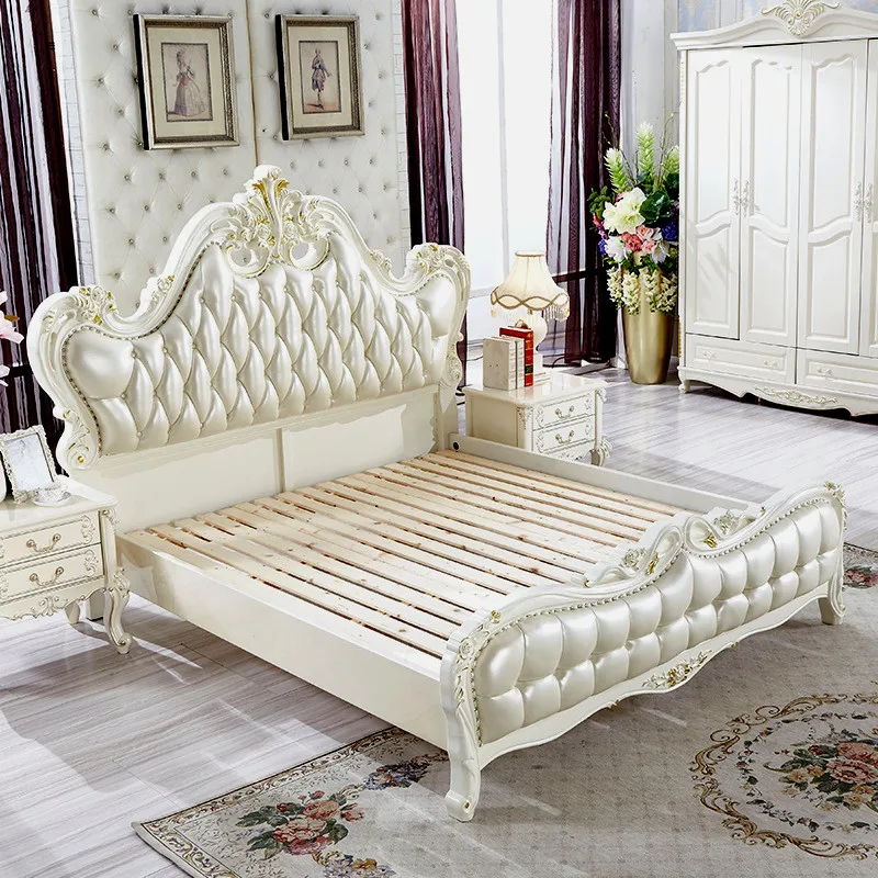 Luxury Italian frame leather master bedroom set double Genuine Leather king size bed frame men (1600588424725)