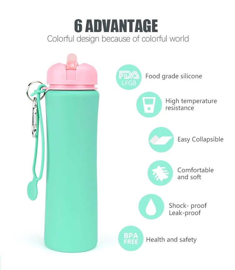 
Free Sample Bpa Free Sports Silicone Collapsible Foldable Water Bottles 