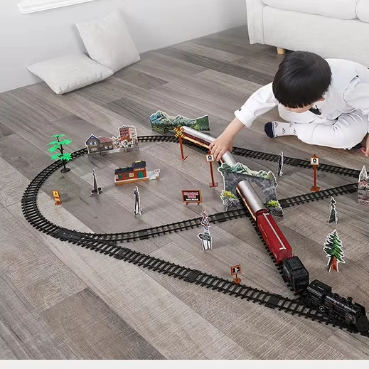2024 Newest Kids Stimulation Alloy Track Train Toy set Electric Steam Train Railway Classical Smoke Track Train Toy Gift