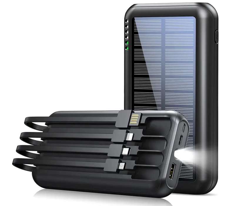 Built In Cable Solar Power Bank 26800 mAh Power Bank Solar Cell USB C with 4 Output 3 Inputs and Torch 4 LED Display