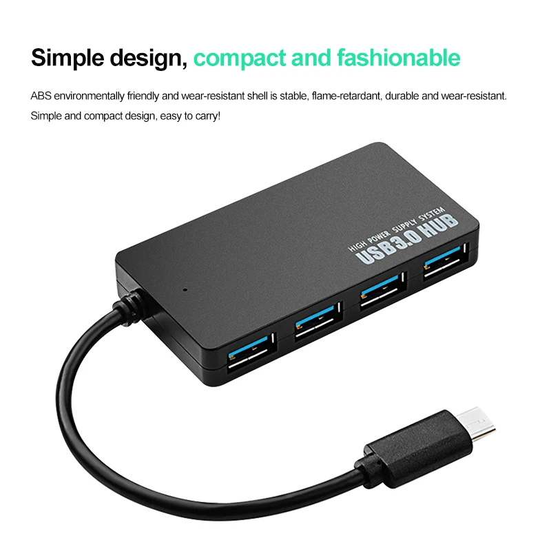 USB 3.1 Type-C male to 4-Port USB 3.0 Hub Adapter For Nnew MacBook, ChromeBook Pixel and More (Black)