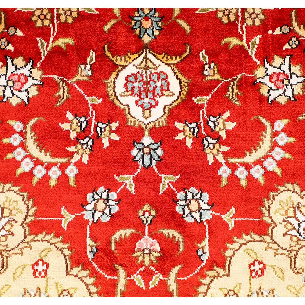 Yuxiang 3x5ft Red Rose Pattern Hand Knotted Silk Carpet 100% Natural Tabriz Rug Handmade Persian Carpet