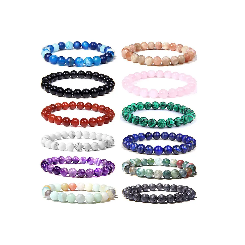 8mm Natural Gemstone Bracelet Beads Elastic Agate Bracelets for Men Women Outdoor Yoga Fashionable Wholesale Bangle Bracelets