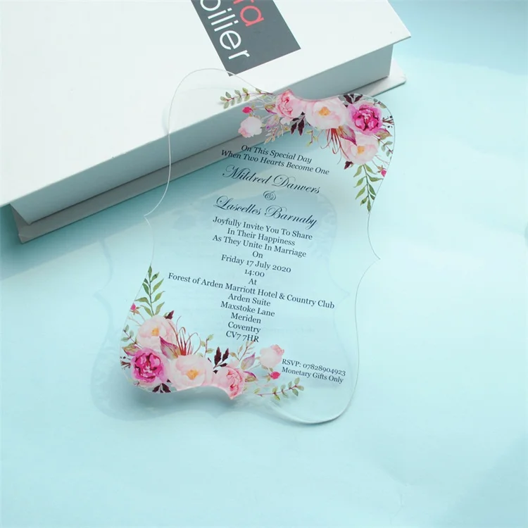 
High Quality Custom Clear Silk Printing Acrylic Wedding Invitation Card 