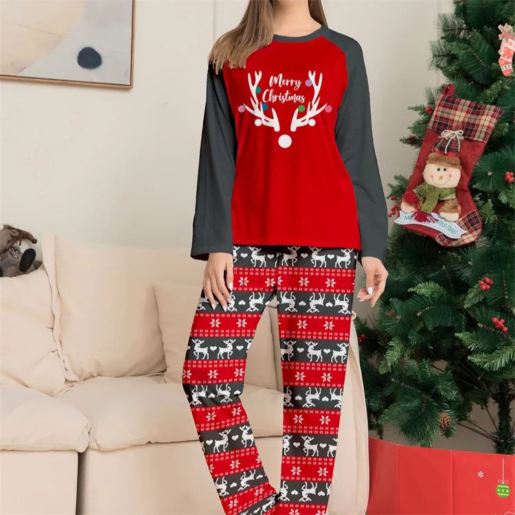 European and American deer head printed Christmas parent-child set new arrival long sleeved Halloween home wear pajamas