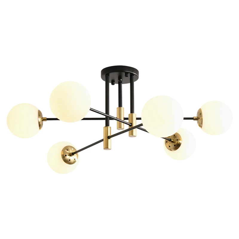 Modern Nordic Bedroom Living Room Dining Room Lamps Indoor Light E27 Black Gold Glass Ball Brass LED Chandelier Ceiling Light