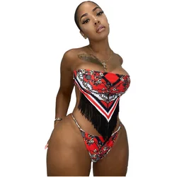 Women Printed Strapless Bikini Sets Mini Brazilian Bikini Sets Fashion Fringe Bikini Set
