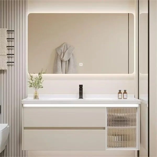 Luxury Double Sink Basin Bathroom Vanity Cabinet Wall Mounted with Mirror and Shelf Ceramic Bathroom Vanities