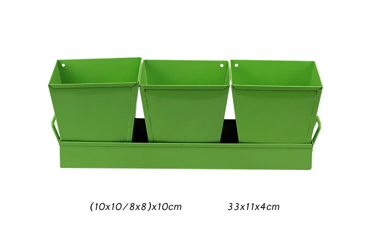 BX green  mini metal sets 3 garden and veranda home square flower pot with tray