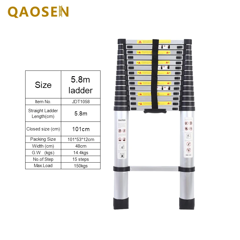 5.8M Single Telescopic Ladder Aluminum Safety EN131 Ladders