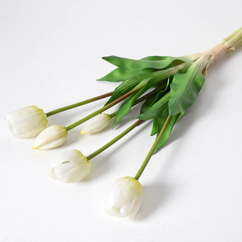 Artificial soft rubber tulip PE latex silicone tulip flower artificial flower moisturizing hand feeling 5 tulips bouquet