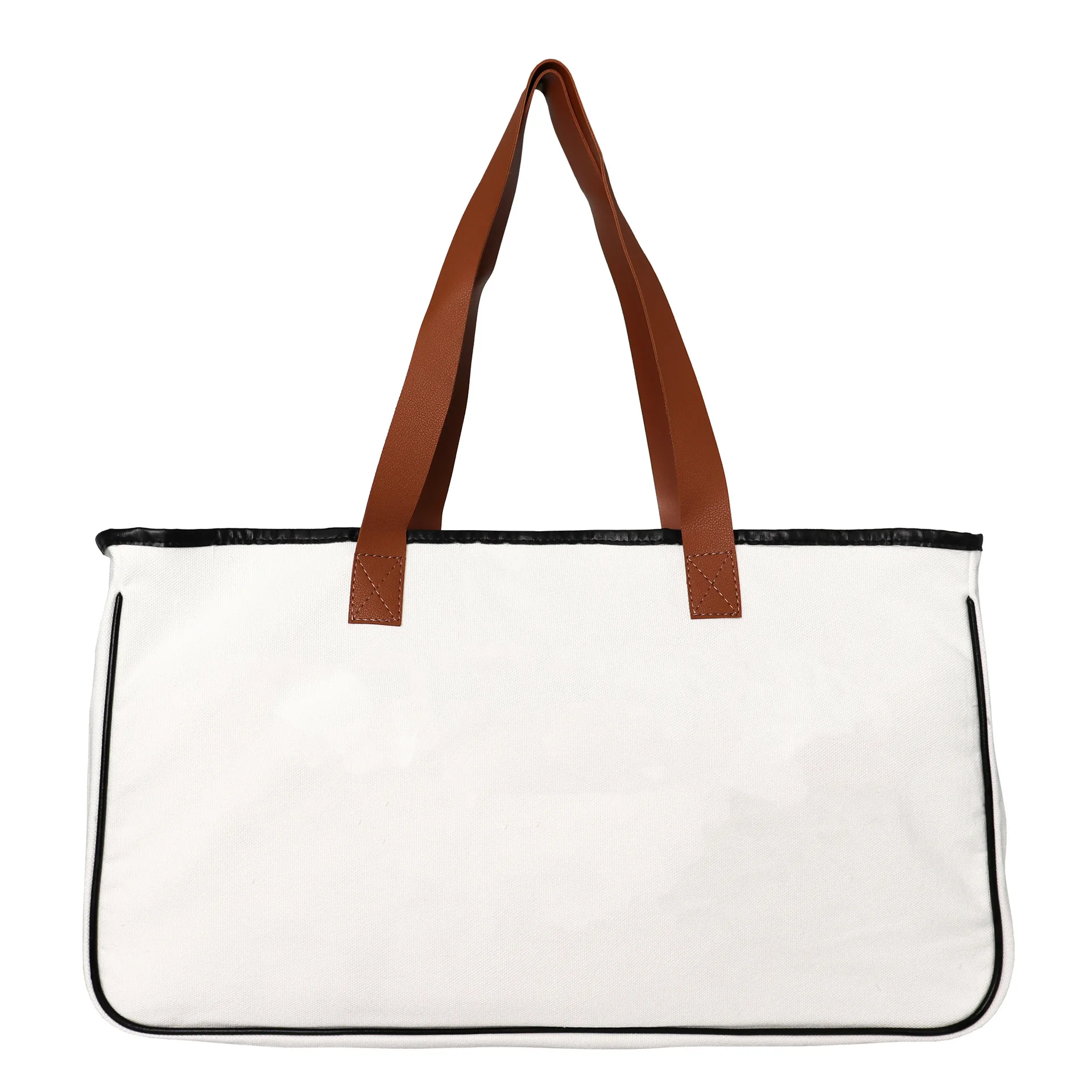 tote canvas Bag Hold Everything Collection Black and White 100% Cotton Canvas with Genuine Leather Handles, Large, Weekend Vibes