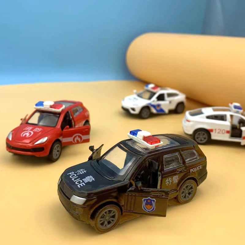 Alloy Wholesale Pull Back Car Diecast Police Car Door Open Matel Car 1 64 Scale Simulation Toy Kits