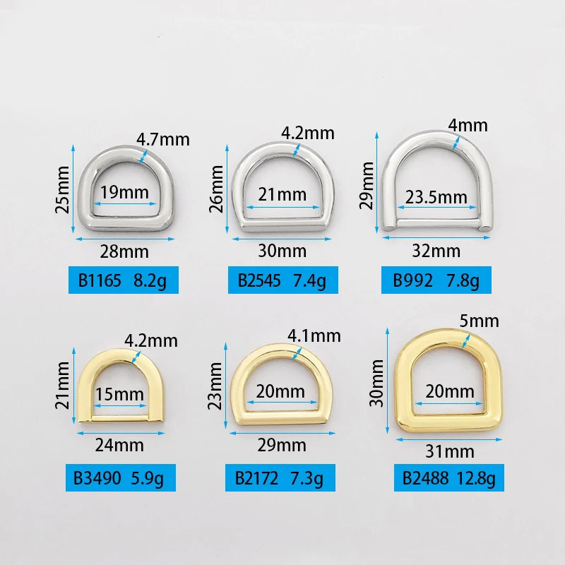 Superior High Quality Gold Silver D Buckle Bags Hardware Handbag Accessories Die-cast Seamless Metal D Ring For Purse