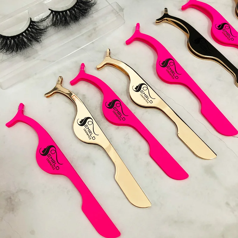 Пользовательский логотип бренда розовые золотые ресницы Аппликатор Пинцет для ресниц