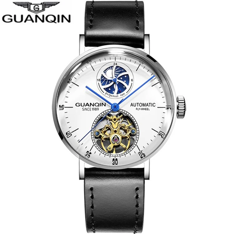 GUANQIN GJ16118 Men Fashion Automatic Mechanical Wrist Watch Genuine Leather Watches Low Moq