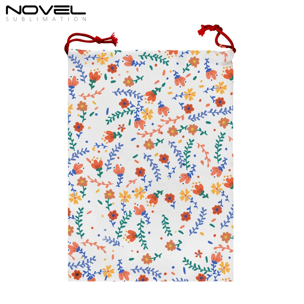 Sublimation Christmas Blank Cotton Linen Drawstring Bag Recycle Customized Santa Candy Gift Bag Sundry Storage Bag