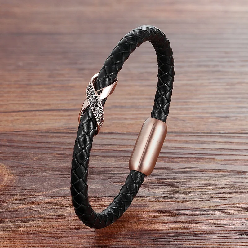 Men leather braided infinity bracelet magnetic clasps retro trend manufacturers wholesale hand jewelry Genuine Leather Bracelet