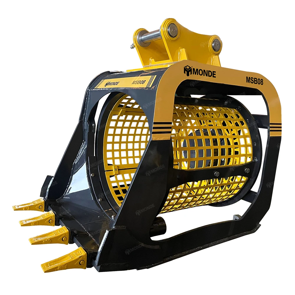 MONDE OEM Rock Trommel Screen Excavator Rotating Customized grid sizes soil screening bucket