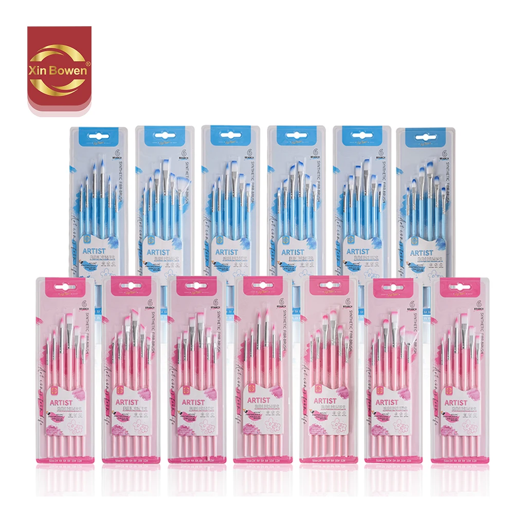 Xin Bowen Custom Brushes 6Pcs Artist Brush Plastic Handle Nylon Hair Painting Brush for Watercolor Acrylic Oil Painting