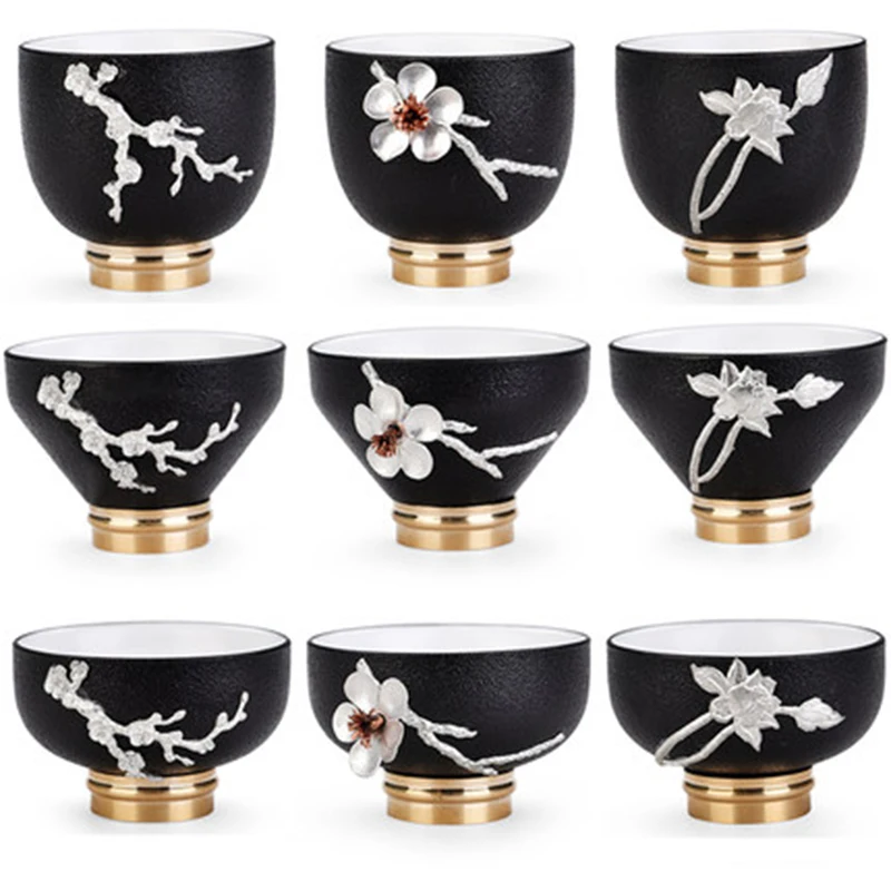 High-grade Small Tea Cup Frosted Black Gold Handle Tea Cup Sets Ceramic Fancy Wedding Gift Tea Cups China
