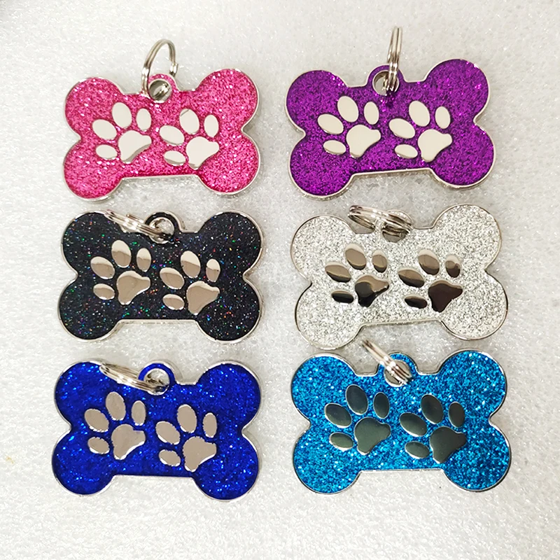 Personalized Zinc Alloy Custom Dog ID Tags Glitter Metal Pet Dog Tags Anti-lost Tags for Dog