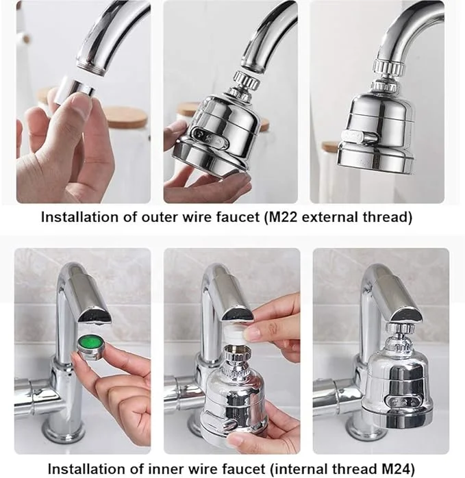 Rotate 3 Modes Kitchen Faucet Boost Extender Water Saving High Pressure Nozzle Adapter Adjustment 360 Rotatable