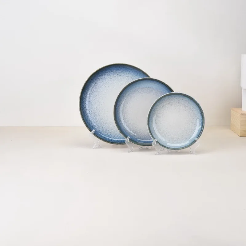 
2020 Canton Fair Dehua ceramic reaction blue with white dinner ware sets service for 4 