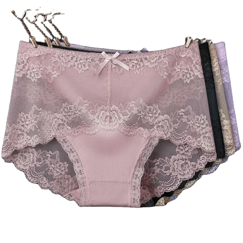 woman underwear lace mid waist panties brief Soft Seamless with Lace Underwear panties Ladies Panty