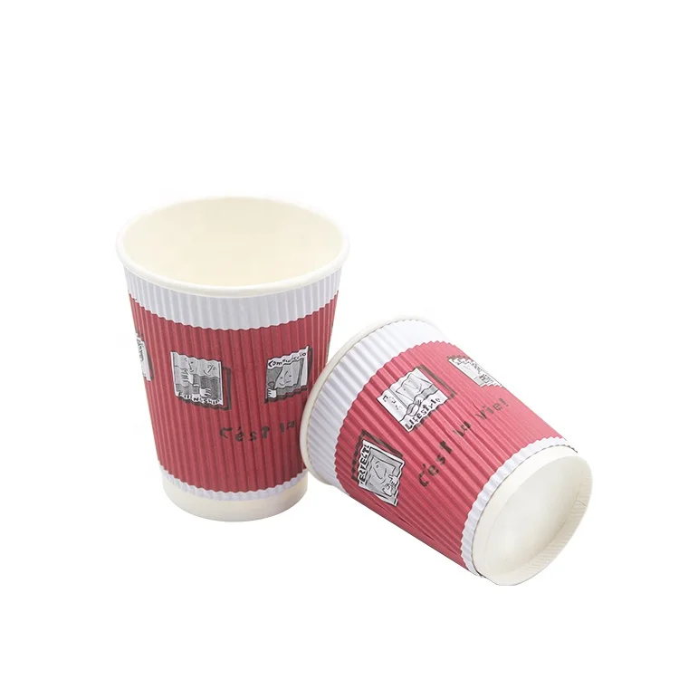 LOKYO wholesale custom logo degradable 4oz 8oz coffee cup ribbed corrugated ripple disposable tea paper cups for hot drinks