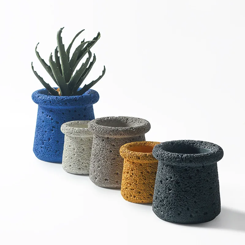 Custom Multi Colors Moon Texture Sandstone Concrete Cement Plant Planter Flower Succulent Cactus Pots with Hole
