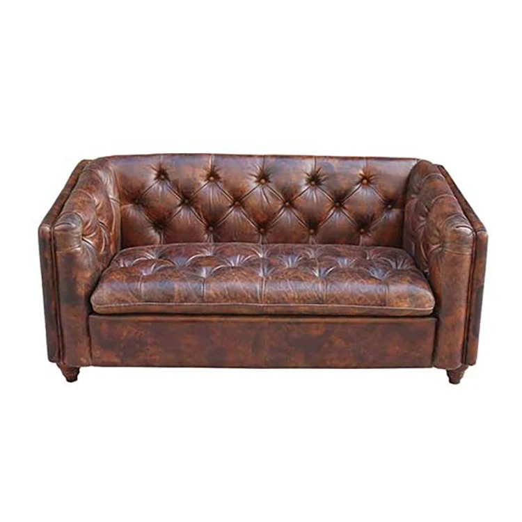 Brown Top Grade Genuine Leather Sofa Set Living Room Furniture Button Tufted Chesterfield Sofa for Bar