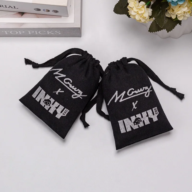 Wholesale Grosgrain Ribbon Canvas Cotton Gift Jewelry Packaging Pouch Twill Cotton Bags