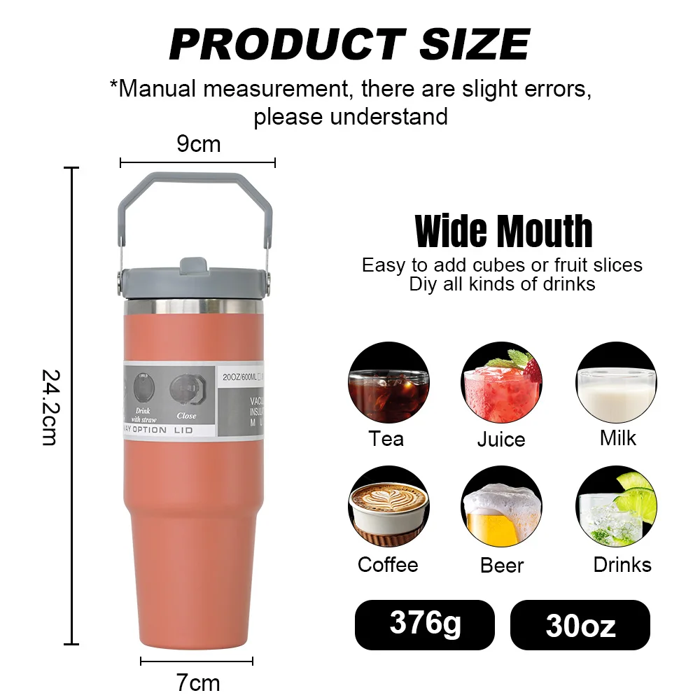Настраиваемая чашка для чайного напитка 20 унций 30 BPA-FREE кофейные кружки из нержавеющей стали откидные соломенные стаканы с крышкой и соломой