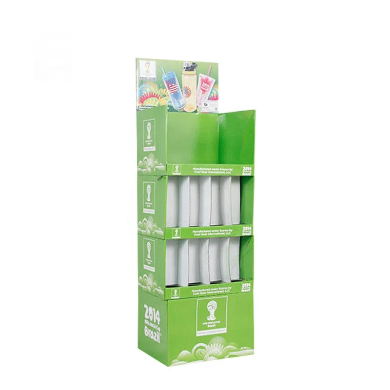 Custom POP Carton Floor Stand Retail 4 Shelves Corrugated Cardboard Bottle Floor Display Stand