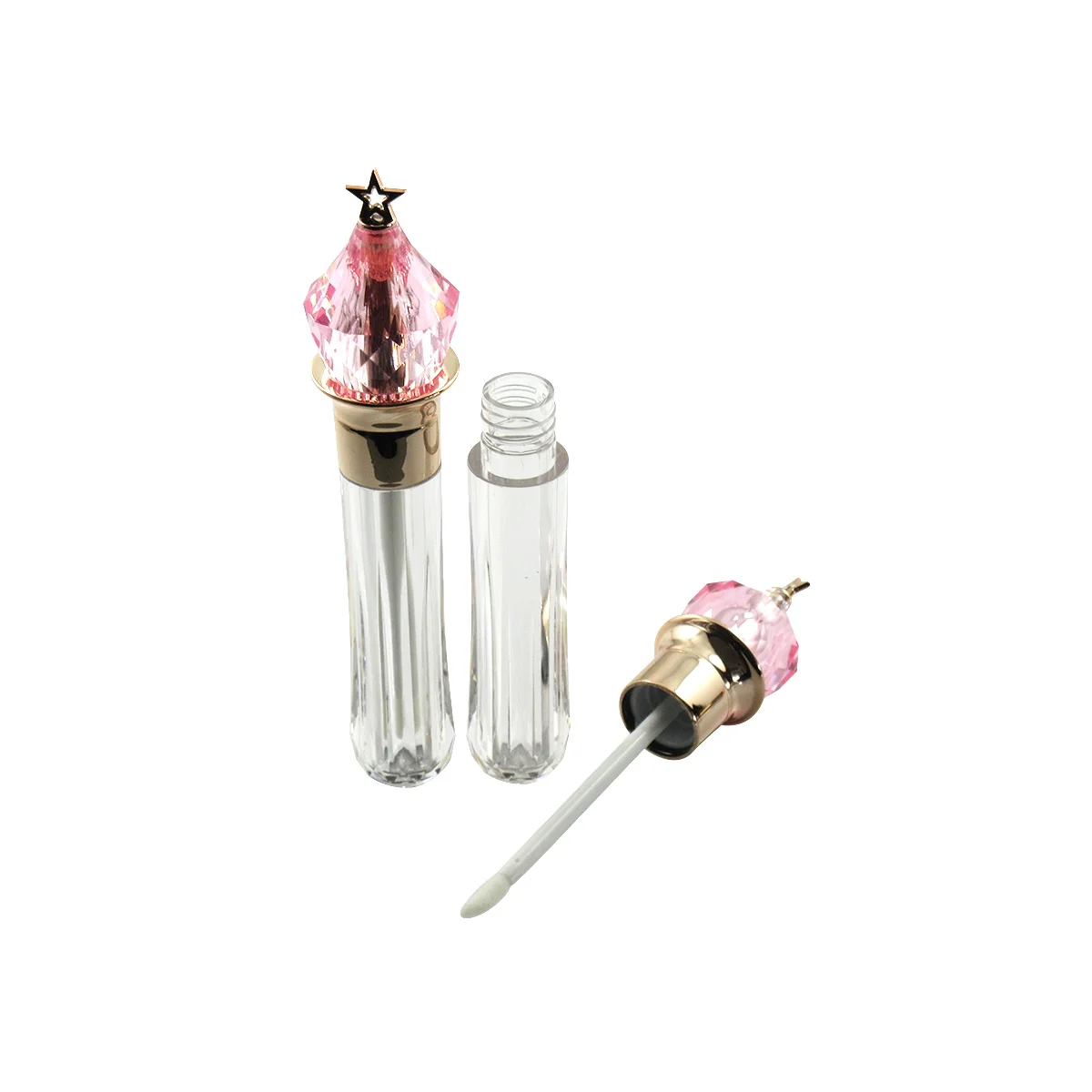 
TM-LG1309 4.5ml shiny fairy magic wand lip gloss tube star luxury transparent silk screen empty lip gloss packaging with brush 