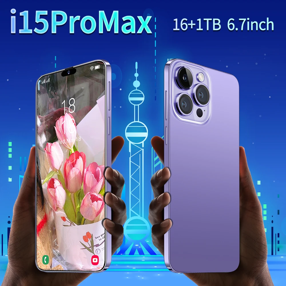 New Arrival i 15 pro max Smartphone 16GB+1TB 6.7 inch Dual SIM Card Face recognition 45W fast charging 5G Mobile Phones