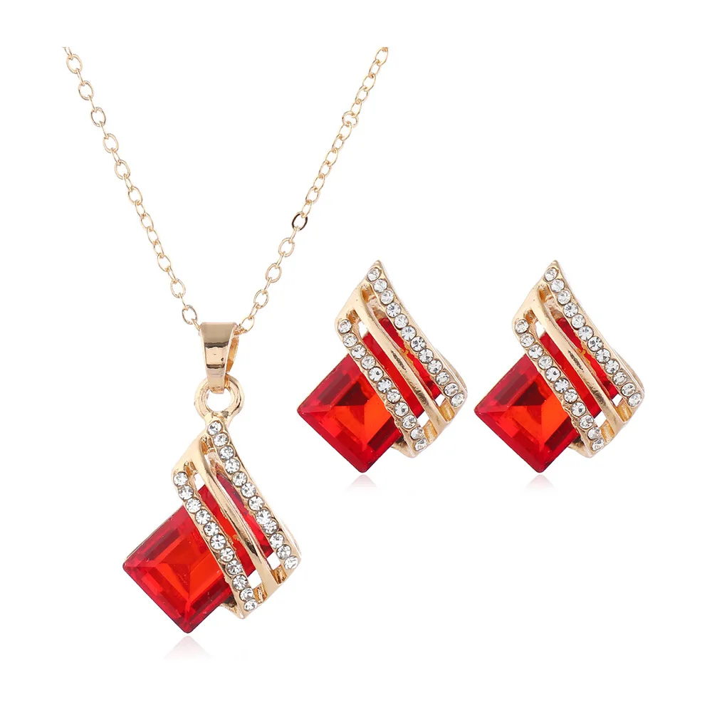 
Wholesale European And American Wedding Dinner Jewellery,Crystal Diamond Earrings Necklace Jewelry Set 